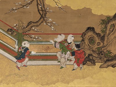 Lot 295 - KANO ISEN’IN NAGANOBU: A TWO-PANEL BYOBU (FOLDING SCREEN)