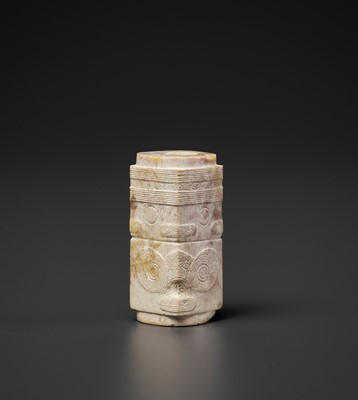 Lot 90 - A CONG-FORM ALTERED JADE BEAD, LIANGZHU CULTURE