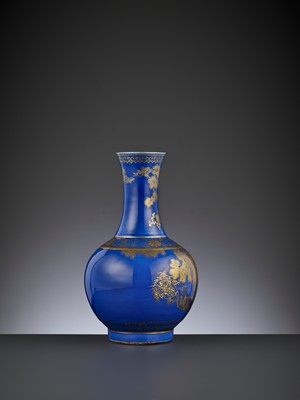 Lot 273 - A POWDER-BLUE-GROUND GILT-DECORATED ‘DEER AND CRANE’ BOTTLE VASE, GUANGXU MARK AND PERIOD