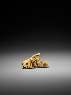 Lot 441 - A RARE STAG ANTLER NETSUKE OF A FISH