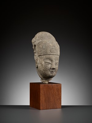 Lot 361 - A RARE STONE HEAD OF AN OFFICIAL, SONG TO YUAN DYNASTY