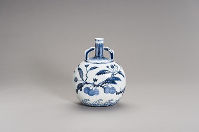 Lot 754 - A BLUE AND WHITE MING-STYLE ‘LINGZHI’ MOONFLASK, BIANHU, QING DYNASTY