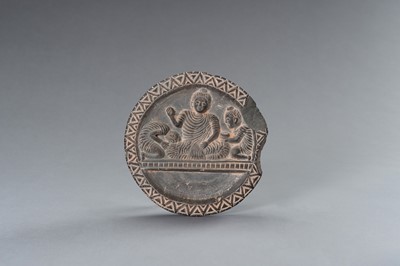 Lot 1283 - A GRAY SCHIST RELIEF OF BUDDHA AND WORSHIPPERS