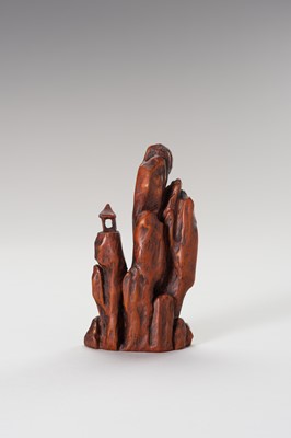 Lot 971 - A CARVED WOOD FIGURE OF A MOUNTAIN