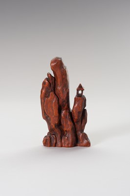 Lot 971 - A CARVED WOOD FIGURE OF A MOUNTAIN