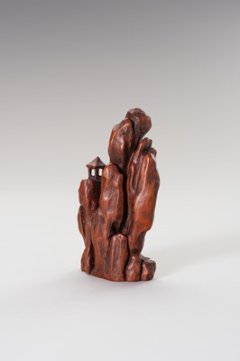 Lot 971 - A CARVED WOOD FIGURE OF A MOUNTAIN