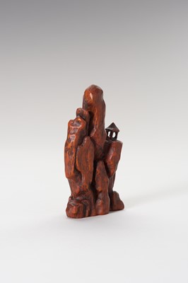 Lot 971 - A CARVED WOOD FIGURE OF A MOUNTAIN