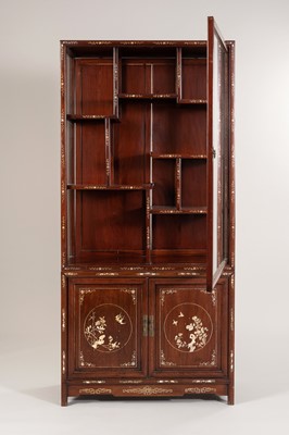 Lot 345 - A PAIR OF MOTHER OF PEARL INLAID DISPLAY CABINETS, 1900s