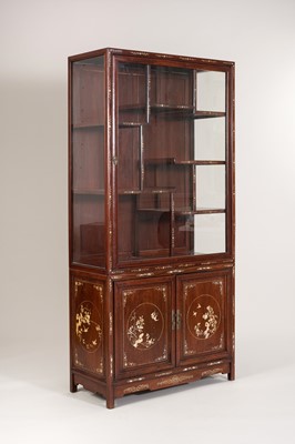 Lot 345 - A PAIR OF MOTHER OF PEARL INLAID DISPLAY CABINETS, 1900s