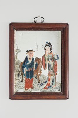 Lot 1015 - A REVERSE-GLASS MIRROR PAINTING OF TWO IMMORTALS