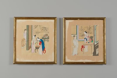 Lot 1059 - A PAIR OF ‘ROMANCE OF THE WESTERN CHAMBER’ PAINTINGS