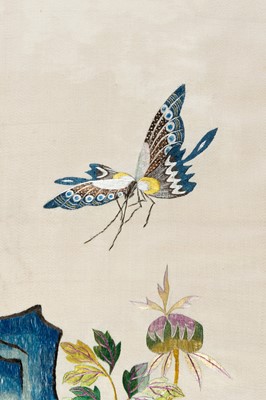 Lot 1003 - A FINE ‘SATIN STITCH’ EMBROIDERY OF QUAILS
