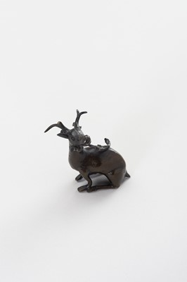 Lot 26 - A CHINESE BRONZE WATER DROPPER IN THE SHAPE OF A STAG