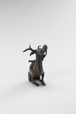 Lot 26 - A CHINESE BRONZE WATER DROPPER IN THE SHAPE OF A STAG