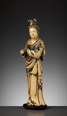 Lot 991 - A PAINTED IVORY FIGURE OF A LADY, QING DYNASTY
