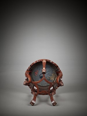 Lot 15 - A CLOISONNÉ ENAMEL-INSET HARDWOOD STAND, LATE QING TO REPUBLIC