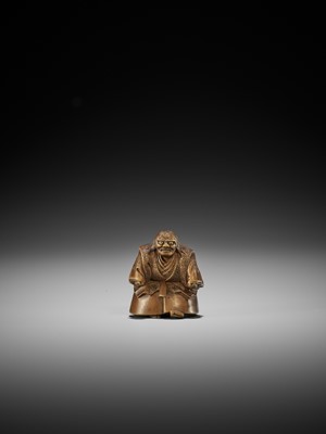 Lot 187 - HOJITSU: A WOOD NETSUKE OF A NOH ACTOR IN THE ROLE OF HANNYA
