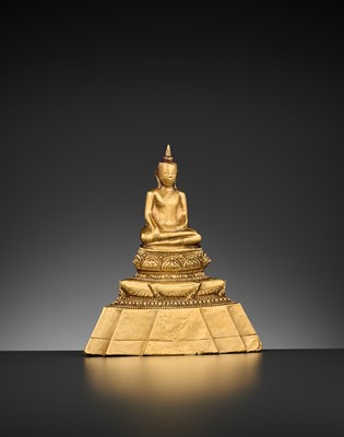 Lot 1329 - A 24-CARAT GOLD REPOUSSÉ FIGURE OF BUDDHA SHAKYAMUNI, AYUTTHAYA STYLE