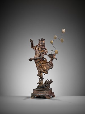 Lot 368 - A GILT-LACQUERED BRONZE FIGURE OF KUI XING, SONG DYNASTY