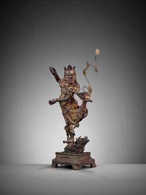 Lot 368 - A GILT-LACQUERED BRONZE FIGURE OF KUI XING, SONG DYNASTY