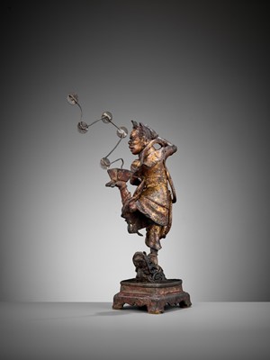 Lot 368 - A GILT-LACQUERED BRONZE FIGURE OF KUI XING, SONG DYNASTY