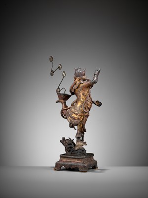 Lot 368 - A GILT-LACQUERED BRONZE FIGURE OF KUI XING, SONG DYNASTY