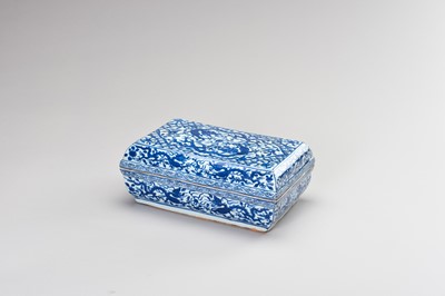 Lot 851 - A BLUE AND WHITE ‘DRAGON’ SCENT BOX AND COVER