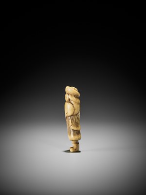Lot 228 - A RARE STAG ANTLER NETSUKE OF A DUTCHMAN WITH RAM
