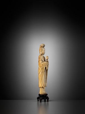 Lot 472 - AN IVORY FIGURE OF A LADY HOLDING A CENSER, LATE MING DYNASTY