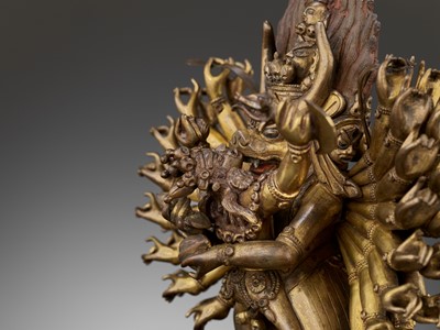 Lot 414 - A GILT BRONZE FIGURE OF VAJRABHAIRAVA AND VAJRA VETALI, QIANLONG