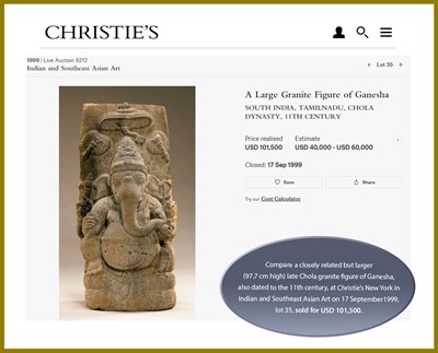 Lot 593 - AN IMPORTANT AND EARLY GRANITE FIGURE OF GANESHA, LATE CHOLA DYNASTY