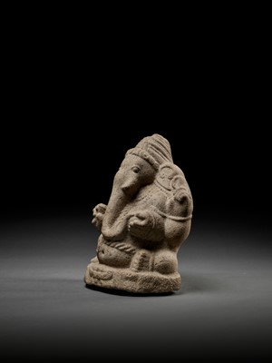 Lot 593 - AN IMPORTANT AND EARLY GRANITE FIGURE OF GANESHA, LATE CHOLA DYNASTY