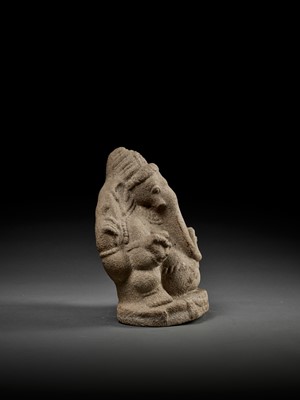 Lot 593 - AN IMPORTANT AND EARLY GRANITE FIGURE OF GANESHA, LATE CHOLA DYNASTY