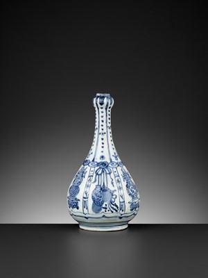 Lot 201 - A MOLDED BLUE AND WHITE GARLIC-MOUTH VASE, WANLI PERIOD