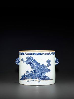 Lot 253 - A BLUE AND WHITE ‘LION-MASK’ POT, 18TH CENTURY