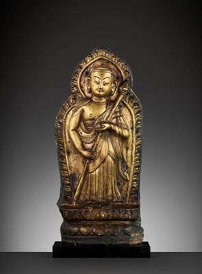 Lot 398 - A LARGE GILT COPPER REPOUSSÉ FIGURE OF BUDDHA, 15TH-16TH CENTURY