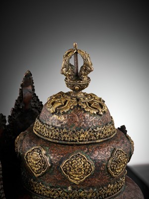 Lot 422 - A PARCEL-GILT AND INLAID COPPER VAJRACHARYA CROWN, 18TH-19TH CENTURY