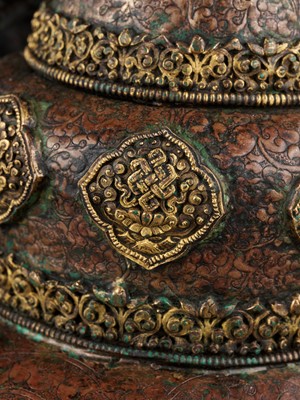 Lot 422 - A PARCEL-GILT AND INLAID COPPER VAJRACHARYA CROWN, 18TH-19TH CENTURY