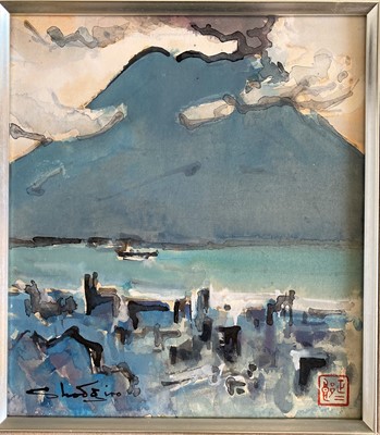 Lot 558 - A WATERCOLOR PAINTING OF MOUNT FUJI