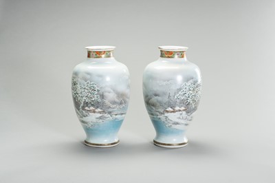 Lot 157 - A LARGE PAIR OF PORCLEAIN VASES WITH A WINTER SCENE