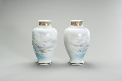 Lot 157 - A LARGE PAIR OF PORCLEAIN VASES WITH A WINTER SCENE