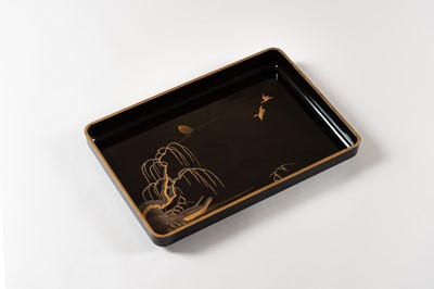 Lot 405 - A GILT AND SILVER LACQUER SERVING TRAY