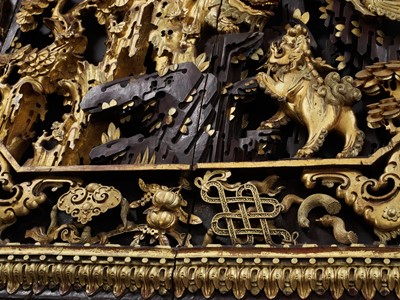 Lot 419 - A MONUMENTAL LACQUERED AND GILT WOOD ‘TAISHI SHAOSHI’ OPENWORK WALL PANEL, QING DYNASTY
