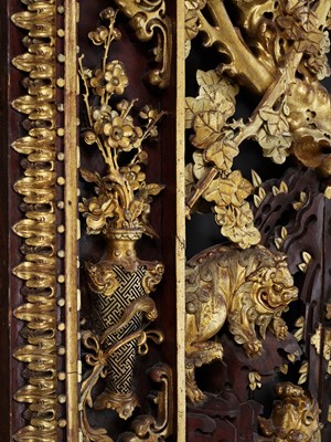 Lot 419 - A MONUMENTAL LACQUERED AND GILT WOOD ‘TAISHI SHAOSHI’ OPENWORK WALL PANEL, QING DYNASTY