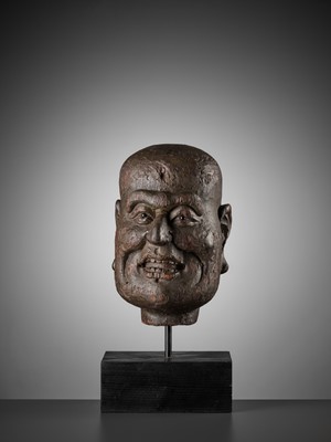Lot 27 - A LARGE DRY-LACQUERED WOOD HEAD OF A LUOHAN, SOUTHERN SONG DYNASTY