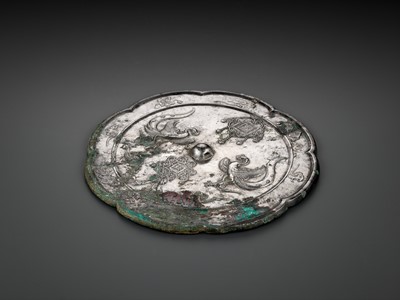 Lot 341 - A VERY LARGE ‘QIANQIU’ SILVERED BRONZE MIRROR, TANG TO LIAO DYNASTY