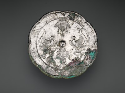Lot 341 - A VERY LARGE ‘QIANQIU’ SILVERED BRONZE MIRROR, TANG TO LIAO DYNASTY