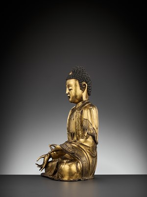 Lot 385 - AN IMPORTANT GILT BRONZE FIGURE OF BUDDHA, MING DYNASTY