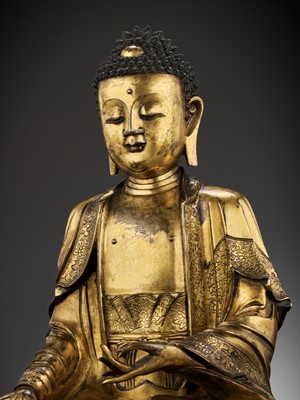 Lot 385 - AN IMPORTANT GILT BRONZE FIGURE OF BUDDHA, MING DYNASTY