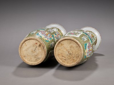 Lot 292 - A PAIR OF MONUMENTAL FAMILLE VERTE CANTON PALACE VASES, QING DYNASTY